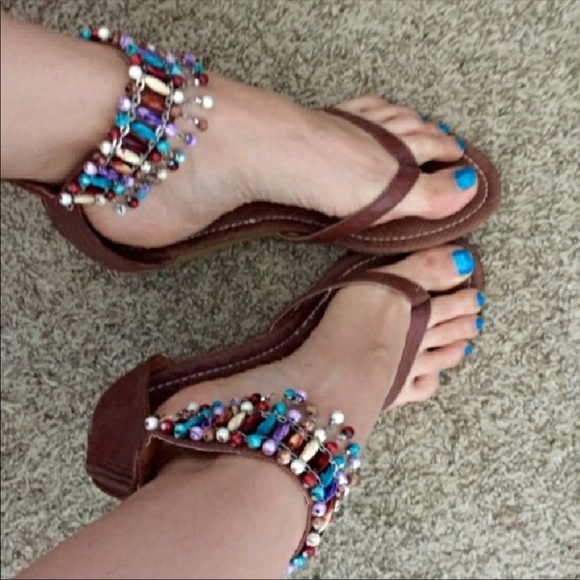 Beaded Anklet festival zip back sandal flats boho - Picture 3 of 4